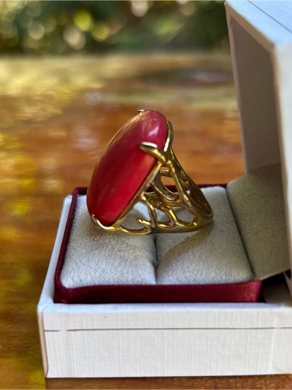 Chloe + Isabel Gold Ring with Coral Pink Stone